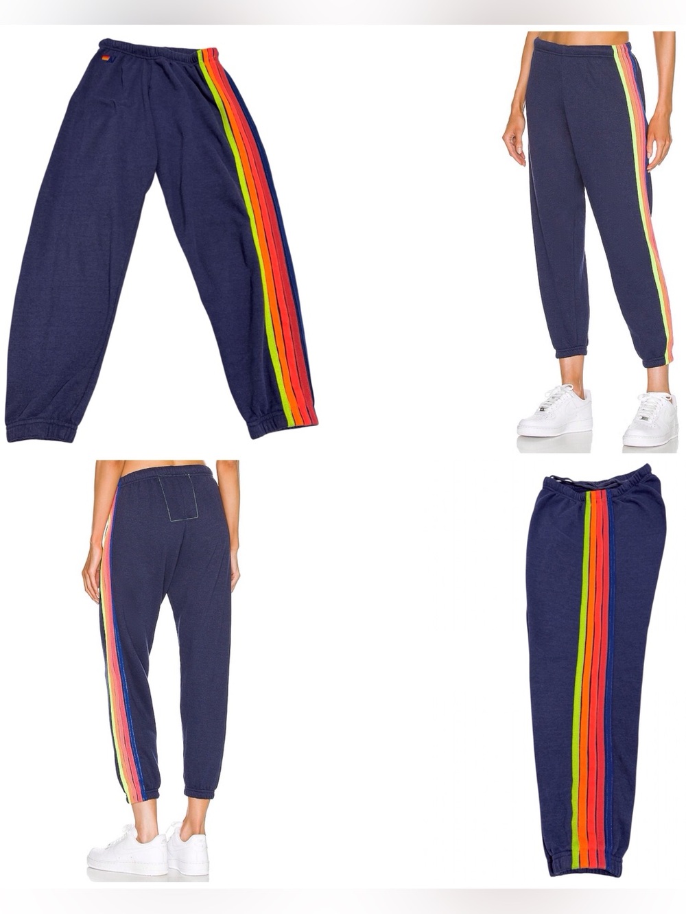 Aviator Nation 5 Stripe Sweatpants in Navy & Neon Rainbow Size Small
